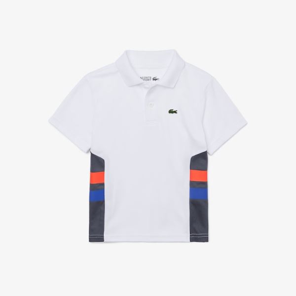 Lacoste SPORT Side Stripe Training Polo Dětské - Polo Bílé / Tmavě Šedé / Červené / Blankyt | CZ-u1K